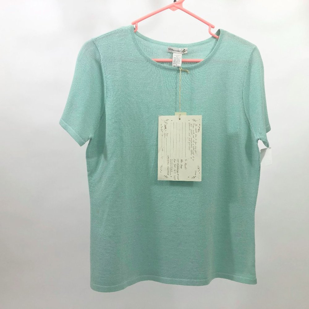 NWT Mureli Metallic Silver Thread Aqua Sweater Wms Small